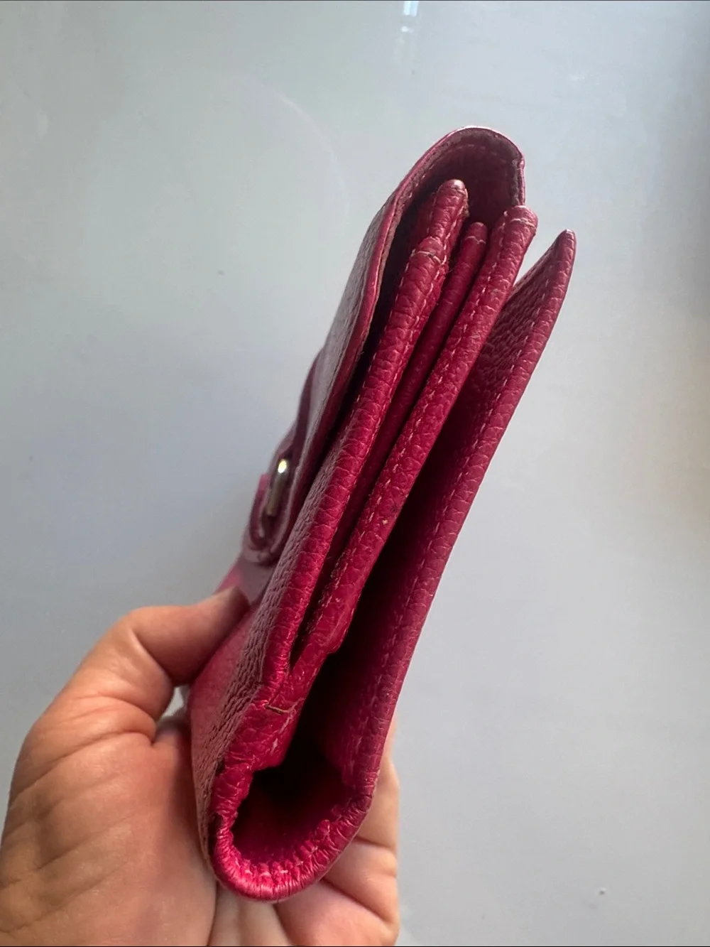 Longchamp Hot Pink Leather Clutch with Buckle Strap